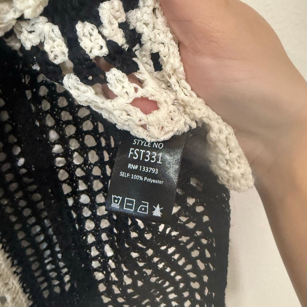 Pol Black White Patchwork Crochet Macrame Knit V … - image 5